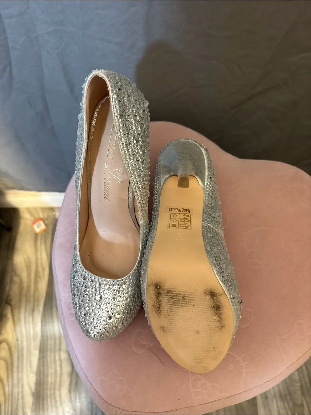 Lauren Lorraine Silver Rhinestone Platform Pumps Size 9
